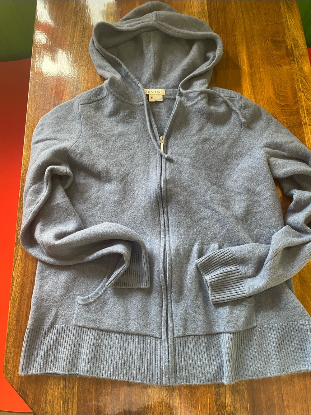 Orvis 100% Cashmere Steel Gray Hooded Zip Sweater